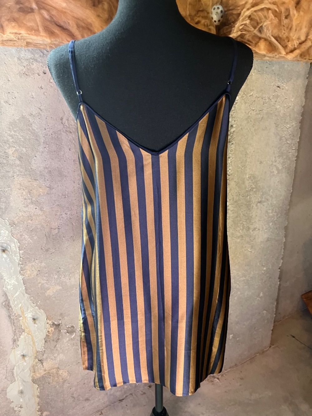 Gold Hawk Blue & Olive Striped Silk Cami - Picture 2 of 8